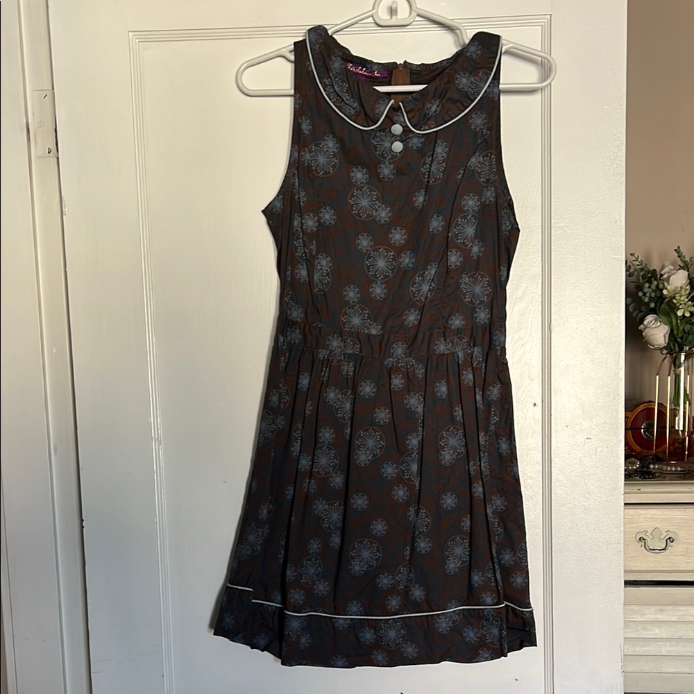 Brown Dress with Blue Floral Pattern